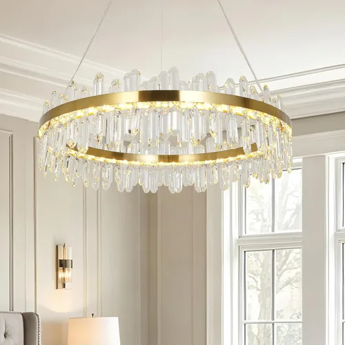 Miniatura 15 de Lámpara de araña de cristal moderna, luz LED, lámpara colgante con pantalla de acero inoxidable, candelabros para isla, luz para techo, comedor, 12