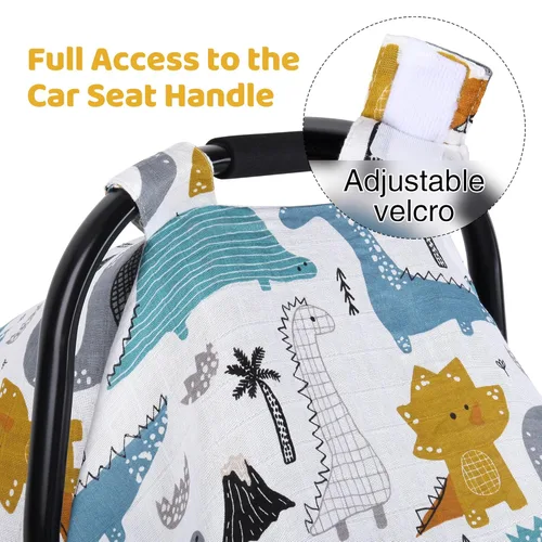 Miniatura 3 de Rquite Funda de asiento de automóvil de dinosaurios, toldo de muselina de algodón para asiento de automóvil, funda transpirable para portabebés