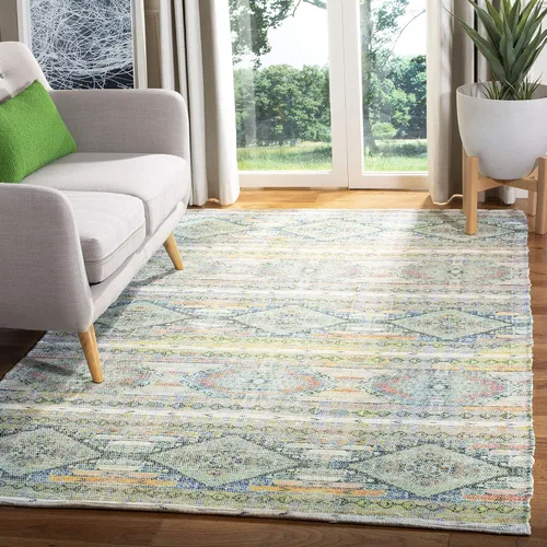 Miniatura 7 de SAFAVIEH Saffron Collection - Alfombra de pasillo de 2 pies 3 pulgadas x 8 pies, color crema y azul, hecha a mano de algodón envejecido, ideal