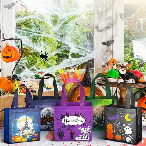 Miniatura 4 de 100 bolsas de Halloween para dulce o truco, bolsas de Halloween con asas, bolsas no tejidas de Halloween, bolsas de Halloween para envolver regalos