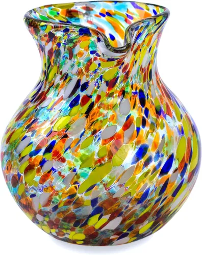 Miniatura 3 de NOVICA Jarra de vidrio reciclado soplado a mano artesanal multicolor de México 'Confetti' (71 onzas)