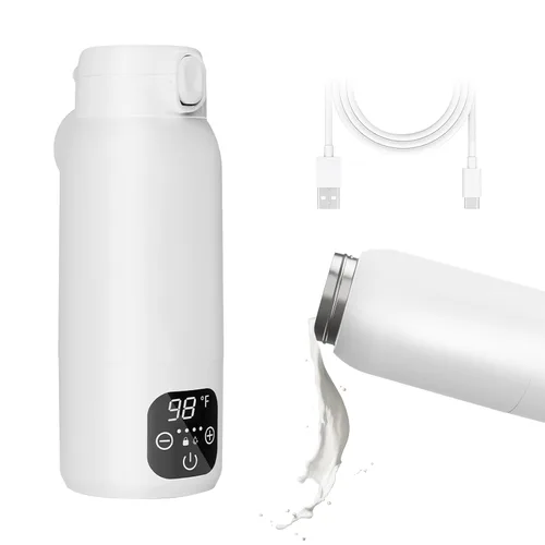 Miniatura 9 de Calentador de botellas portátil para viajes, calentamiento rápido de 3 minutos para leche materna, fórmula y agua, frasco grande de acero inoxidable