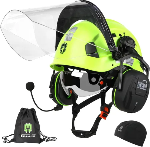 Casco de seguridad para motosierra forestal GREEN DEVIL con orejeras Bluetooth Casco de arborista Casco duro con visera incorporada Protector facial