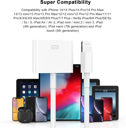 Miniatura 4 de Adaptador Lightning a 30 pines, certificado MFi de Apple, sin audio, macho de 8 pines a hembra de 30 pines, convertidor de conector con cable Blanco