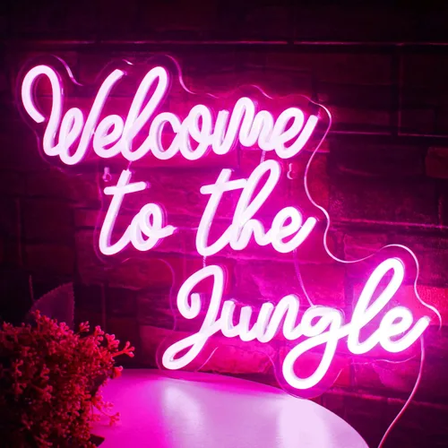 Letrero de Neón Bienvenido a la Jungla en Rosa, Luz de Neón LED para Decoración de Pared, Letrero USB de Letras Iluminadas para Dormitorio,