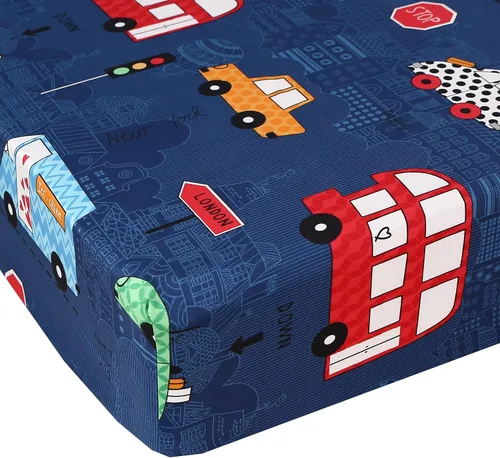 Miniatura 4 de MAG Juego de 3 piezas de sábanas con autos tamaño individual, juego de sábanas azules tamaño individual para niños, adolescentes y amantes
