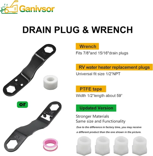 Miniatura 4 de Ganivsor Kit de tapón y llave de drenaje para calentador de agua para caravana, tapones de drenaje para calentador de agua, adecuado para tapones
