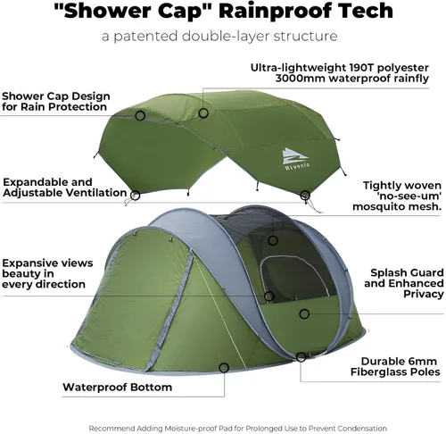 Miniatura 4 de 4/6 Person Easy Pop Up Tent, Waterproof, Automatic Setup,2 Doors-Instant Family Tents for Camping, Hiking & Traveling