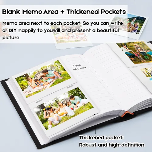Miniatura 6 de Álbum de fotos para cámara Fujifilm Instax Wide 300, cubierta de lino, álbum de 120 bolsillos con espacio para escribir para cámara instantánea