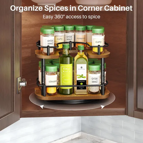 Miniatura 4 de Organizador de especias para gabinete: organizador giratorio Lazy Susan de altura ajustable, organizador de especias que se adapta a armarios