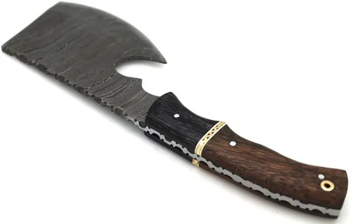 Miniatura 5 de Damascus Steel Collection Hacha de mango de madera de dos tonos con funda de cuero al aire libre caza camping hacha
