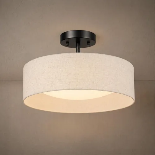 Miniatura 19 de Hamilyeah Lámpara de techo semiempotrada con pantalla de tela blanca, lámparas LED de 12 pulgadas para montaje en techo, lámpara de techo LED