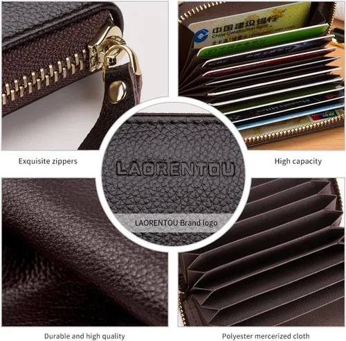 Miniatura 5 de LAORENTOU Hombres Cartera Cuero Genuino Titular De La Tarjeta Para Hombre Marca Negocios Licencia De Conductor De La Tarjeta De Crédito, Marrón 3