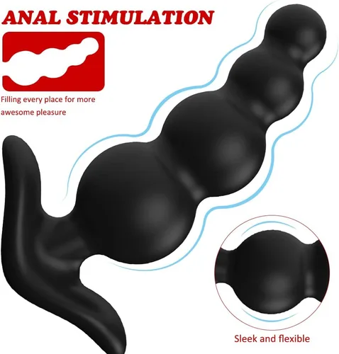 Miniatura 2 de Tapones anales de silicona con cuentas anales, entrenador anal con 3 tamaños diferentes, juegos de entrenamiento anal para usuarios avanzados