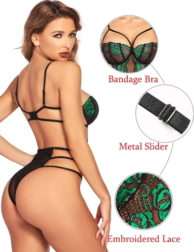 Miniatura 4 de Avidlove Lencería de peluche para mujer body de encaje con tirantes en V profundo babydoll de una pieza