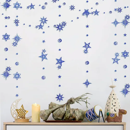 Miniatura 3 de Cheerland Guirnalda de Purpurina de Estrella y Luna Azul Decoraciones de Fiesta País de las Maravillas Invernal Baby Shower Serpentinas al Aire