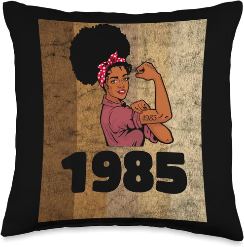 Black Pride Melanin Queen African American Gifts Vintage 1985 Limited Edition 38th Birthday Afro Girls Women Throw Pillow, 16 x 16, multicolor