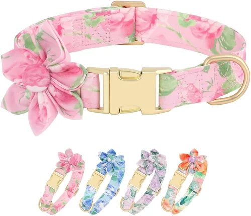 Miniatura 15 de Collares de perro femeninos Beirui con patrones florales vibrantes, collar de perro hembra con flor para caminar, collar ajustable duradero
