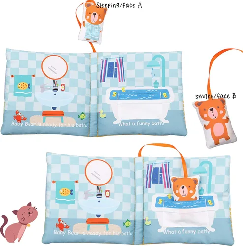 Miniatura 7 de Bebe Mondo Juguete de oso de peluche con espejo, libro suave para bebés de 0-3-6-12 meses, juguete sensorial para el desarrollo infantil, regalos