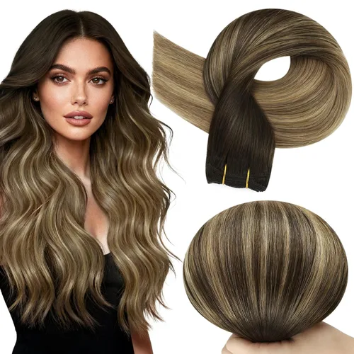 Miniatura 43 de Full Shine Extensiones de cabello humano, 18 pulgadas, mechones de trama, color #2 castaño oscuro, 3.5 onzas, cabello Remy para coser, doble trama