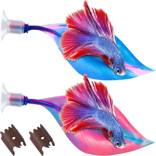 Miniatura 9 de WILLBOND 2 piezas de silicona azul Betta Fish Bed Leaf Hamaca Betta Fish Tank Accesorios Decoraciones para adornos de acuario, práctico lugar