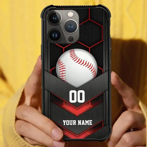Miniatura 4 de DJSOK Compatible con iPhone personalizado de béisbol deportivo, cubierta de teléfono personalizada con número de nombre para iPhone 17/16/15/14 Pro