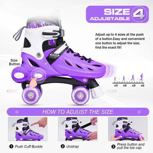 Miniatura 2 de METROLLER Patines de ruedas para niñas de 5 a 8 a 12 años y niños y adolescentes, 4 tamaños ajustables para niños pequeños con ruedas iluminadas