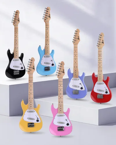 Miniatura 9 de WINZZ - Guitarra eléctrica para niños de 30 pulgadas, kit para principiantes, tamaño 1/4 mini, juego completo de iniciación con amplificador
