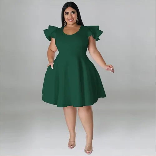 Miniatura 4 de C.AMOUR Womens Plus Size Swing Dress Short Ruffle Sleeve Round Neck Wedding Party Cocktail Dresses with Pockets