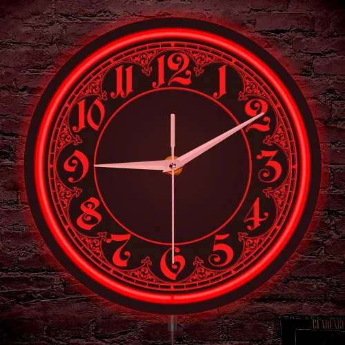 Miniatura 10 de The Geeky Days Reloj de pared con diseño retro con números arábigos LED azules con iluminación de neón para dormitorio, sala de estar, decoración