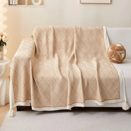 Miniatura 3 de AIVIA Manta bohemia para silla y cama, manta bohemia de punto de poliéster con rayas geométricas para todas las estaciones, manta tejida para sofá