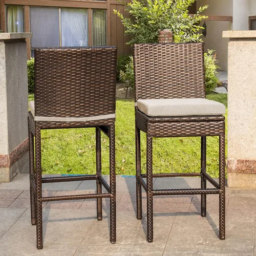 Miniatura 7 de Sundale Outdoor Juego de 4 taburetes de bar de 30 pulgadas de altura de asiento, taburetes de mimbre para patio con respaldo, silla de ratán marrón