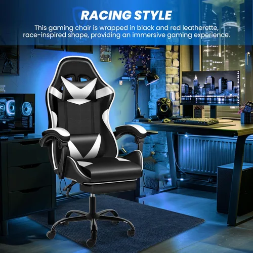 Miniatura 5 de YSSOA Silla para videojuegos, silla de computadora con reposapiés, altura ajustable y función de inclinación de 90° a 135°, silla reclinable