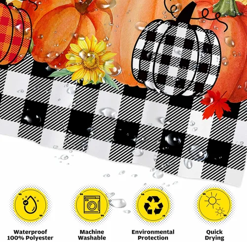 Miniatura 3 de Funnytree Cortina de ducha de 72 x 72 pulgadas para el día de Acción de Gracias, pavo y granja, a cuadros, calabaza, otoño, cosecha, para decoración