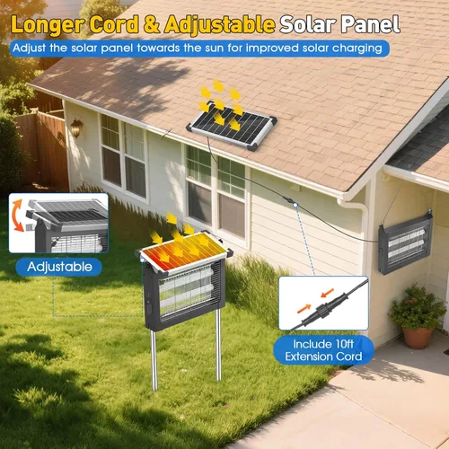 Miniatura 4 de Exterminador de insectos para exteriores alimentado por energía solar, Zwiran matamosquitos para interiores con 4500V de alta potencia, matamoscas
