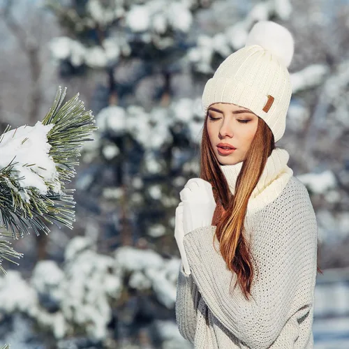 Miniatura 5 de Gorro de invierno para mujer, bufanda, guantes 3 en 1, con forro polar grueso y cálido, gorro de punto holgado con pompón