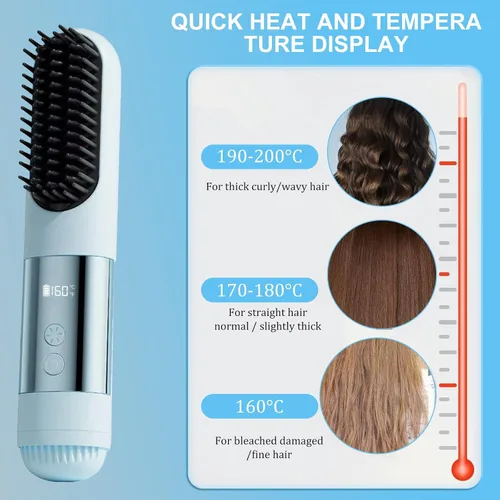 Miniatura 6 de Go Brush Pro 2026 - Cepillo alisador de pelo inalámbrico portátil de 3 temperaturas para viajes, calor rápido de 30 segundos y pantalla digital LED