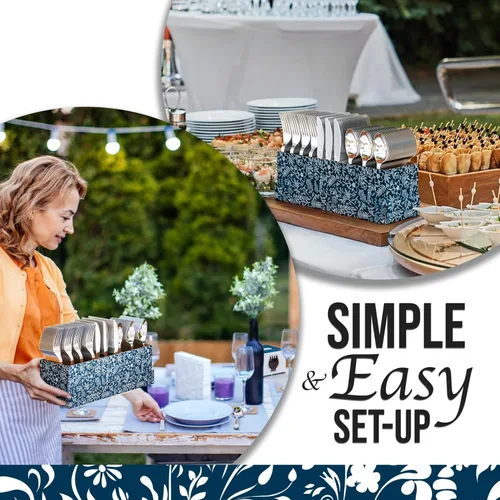 Miniatura 6 de Exquisite Juego de cubiertos de plástico plateado resistente, 300 unidades, para fiestas, soporte para utensilios para encimera de cocina, 100