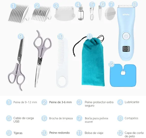Miniatura 7 de Cortapelos para bebés, recortadora de pelo profesional silenciosa para niños y niños pequeños, máquina de corte de pelo inalámbrica impermeable