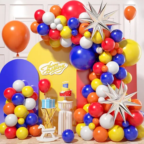 Miniatura 13 de Arco de globos de color verde, azul, amarillo y naranja, guirnalda de globos de arcoíris con globos de látex rosa, rojo, amarillo, naranja, azul