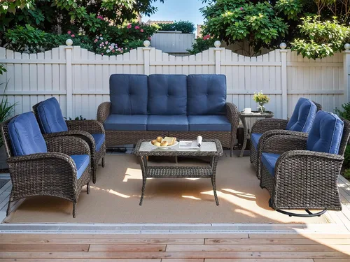 Miniatura 14 de HUMMUH Juego de 2 sillas de mimbre para exteriores, sillas de comedor con respaldo alto y asiento profundo para jardín, porche, patio trasero