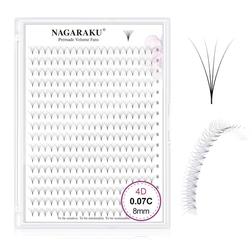 Miniatura 130 de NAGARAKU Wet Camellia - Extensión de pestañas, pestañas individuales, 3 abanicos de longitud múltiple, color negro mate natural, prepegadas