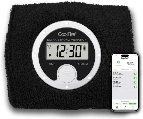 Miniatura 7 de Coolfire - Reloj despertador con banda de sudoración vibratoria, pulsera de alarma silenciosa para despertarse, reloj de vibración para parejas, Azul