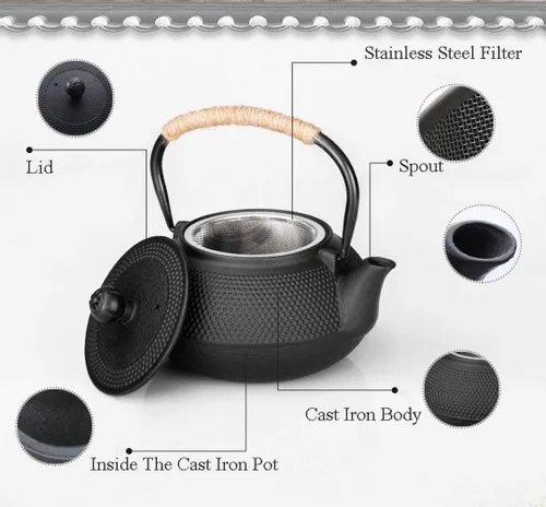 Miniatura 3 de Tetera de hierro fundido grande tetsubina japonesa con infusor de acero inoxidable para tetera de té de hojas sueltas revestida