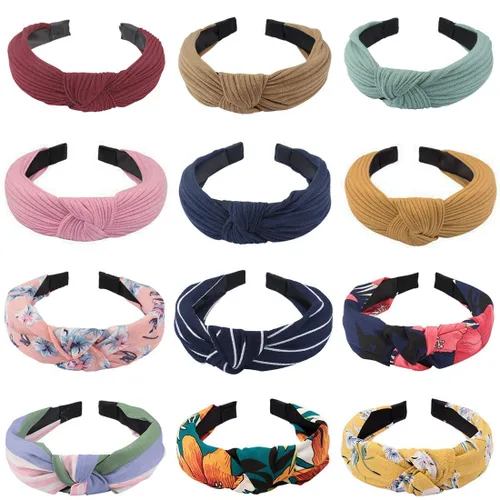 Miniatura 7 de VELSCRUN Diademas anudadas para mujer, 12 unidades, diadema ancha, estilo bohemio, turbante, banda elástica para el cabello, accesorios