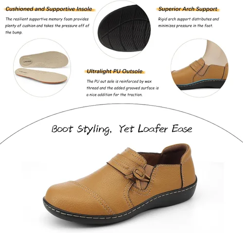 Miniatura 5 de LAZYPOP Mocasines de cuero clásicos y cómodos para mujer, bonitos zapatos de vestir informales, ligeros, para caminar, zapatos planos
