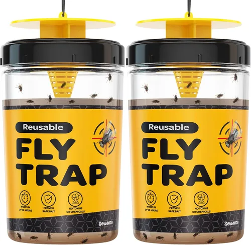 Miniatura 9 de Trampa para moscas [Juego de 2] Trampas para moscas para exteriores con cebo no tóxico soluble – Repelente de moscas solo para uso en exteriores