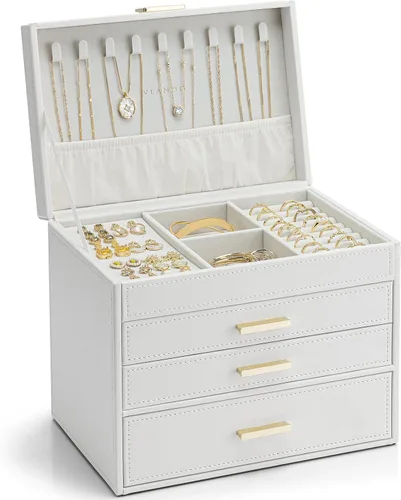 Vlando Joyero grande de 4 capas Organizador de joyas, organizador de joyero para cajón, collar, anillo, pulsera y reloj, regalo de cumpleaños para