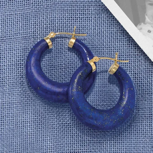 Miniatura 4 de Ross-Simons Aretes redondos de aro de piedras preciosas en oro de 14 quilates de 1 18 pulgadas, Gema, Jade