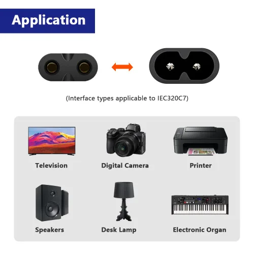 Miniatura 7 de Adaptador de CA de ángulo recto IEC320 C7 a C8, 90 grados C7 hembra a C8 macho 2 pines figura 8 convertidor de enchufe de alimentación de CA, negro
